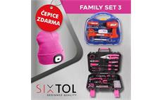 SET 3 Sada nářadí HOME PINK 88 + Dětské nářadí KIDS 12 + Čepice s čelovkou B-HAT, růžová SIXTOL